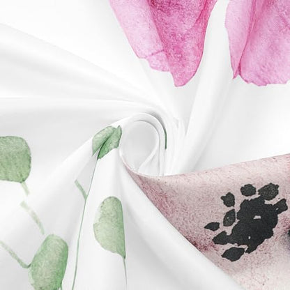 Gibelle Pink Green Beige Watercolor Floral Fabric Shower Curtain, 72x72