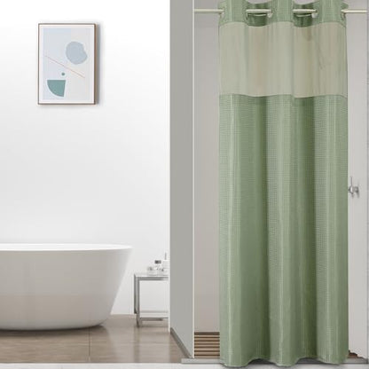 Colorful Star Sage Green No Hook Waffle Shower Curtain Set, 36 x 75 Inch