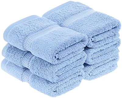 Superior Egyptian Cotton Plush & Absorbent, Face Towel Set of 6, Light Blue