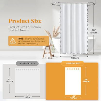 BTTN 54x78 Boho Scalloped Linen Textured Cloth Shower Curtain Set, White