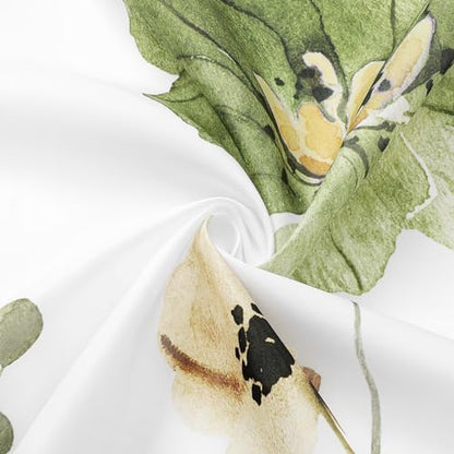 Gibelle Olive Green Beige Watercolor Floral Fabric Shower Curtain, 72x72
