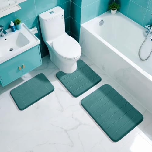 Yimobra Teal Bath Mat, Super Soft Absorbent Memory Foam Bathroom Rug Non Slip, Quick Dry, Machine Washable Floor Carpet for Tub Shower, Home Decor Accessories, 24x17