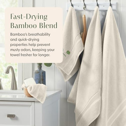 Springtree Home Luxury Bamboo Rayon Plush Bath Towel Set | 4-Pack | Beige