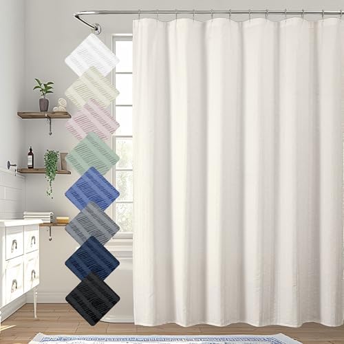 Aiyufeng Cream Long Fabric Shower Curtain 72x78 inches Long, Hotel Quality, Washable, Water Repellent, Soft Blue Spa Bathroom Curtains with 12 Button Holes, 72x78 in