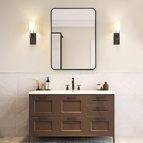 Black Bathroom Vanity Mirror Over Sink 24x36, Large Wall Rectangle Mirror