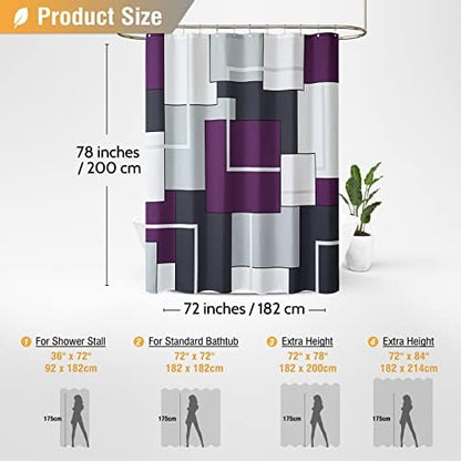 BTTN 72 x 78 Long Modern Geometric Waterproof Fabric Shower Curtain, Purple