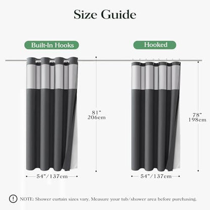 Dynamene Charcoal Grey Hook Free Waffle Shower Curtain & Snap Liner,54x81