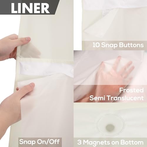 River Dream No Hook Shower Curtain with Snap-in Liner Set, Sand, 71x74
