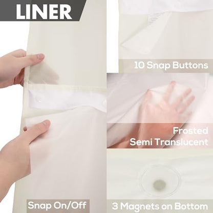 River Dream No Hook Shower Curtain with Snap-in Liner Set, Sand, 71x74