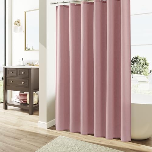 Naturoom Linen Shower Curtain 80 Inch Long for Bathroom Pink 1 Panel