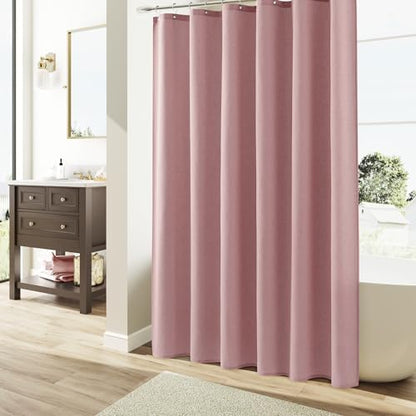 Naturoom Linen Shower Curtain 80 Inch Long for Bathroom Pink 1 Panel