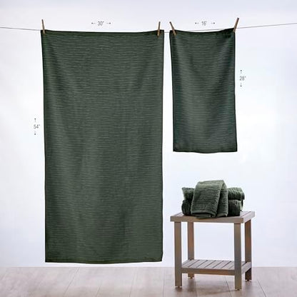 SKL Home CloudSoft Bath Towel Set, 6-Piece, 100% Cotton Luxury, Green Pine