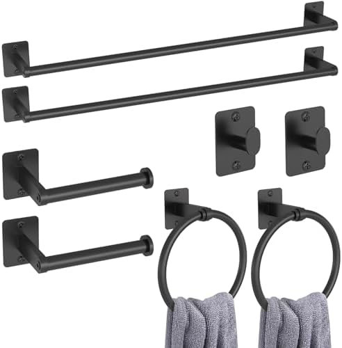 KLJKPA 8-Piece Black Bathroom Hardware Set, 24 inch Towel Bar