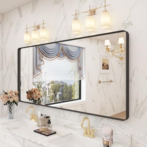 60x28 Black Framed Bathroom Mirror