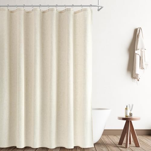 Naturoom Linen Shower Curtain 96 Inch Long for Bathroom Light Beige