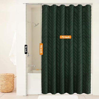Dark Green Boho Fabric Shower Curtain 72 x 96 Inches
