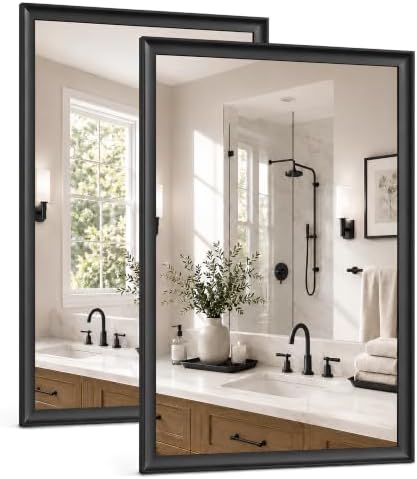 2 Pack 22x30 Inch Matte Black Bathroom Mirror for Over Sink