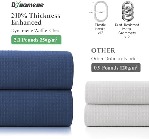 Dynamene Long Waffle Shower Curtain 256 GSM Heavy Fabric 72x80 Navy Blue