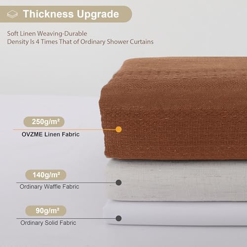 OVZME Terracotta Shower Curtain for Bathroom - Farmhouse Linen Textured Shower Curtain with Tassel, Rustic Striped Heavy Duty Vintage Country Bathroom Curtain, 72Wx72L Inches