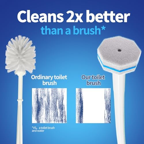 Hohoky Disposable Toilet Brush Cleaning System, Two Sets of Wands and 60p Refills Pads Replacement Heads, Wall Mounted Toliet Stick Starter Kit Bathroom Maintenance, Toilet Bowl Cleaner Holder