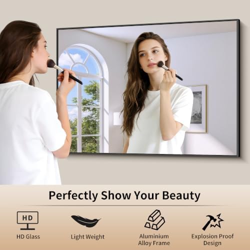 COFENY Black Bathroom Mirror for Wall, 30x36 Inch Rectangle With Metal Frame, Modern Vanity for Bathroom Living Room, Entryway Hangs Horizontal or Vertical