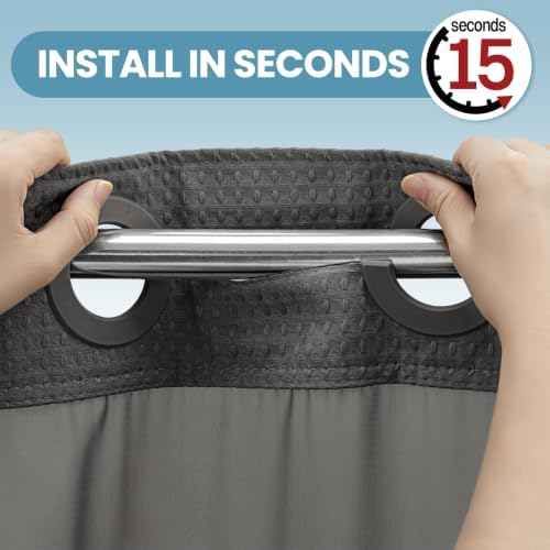 EUTXL Heavyweight No Hook Shower Curtain with Liner, Charcoal Grey,71x86