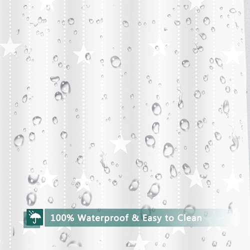 Shower Curtain Liner, White Pentagram Waterproof PEVA Shower Curtains with 3 Duty Heavy Bottom Magnets and 12 Rust Proof Grommets, 72x72 Weighted Shower Liner for Shower Stall, Bathtubs