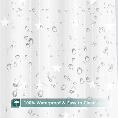 Shower Curtain Liner, White Pentagram Waterproof PEVA Shower Curtains with 3 Duty Heavy Bottom Magnets and 12 Rust Proof Grommets, 72x72 Weighted Shower Liner for Shower Stall, Bathtubs