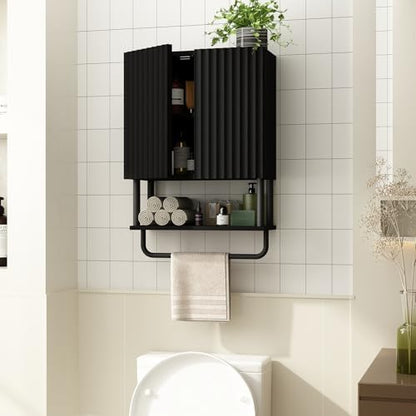 RUSTOWN Fluted Bathroom Wall Cabinet with 2 Doors, 3-Tier Medicine Cabinet