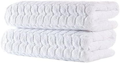 BAGNO MILANO Turkish Cotton Bath Towels, Hand Towels - Soft Plush Jacquard Collection Luxury Towels Set (White, Bath Towel Set of 2)
