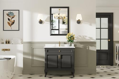 Briivue Black Metal Framed Bathroom Wall Mirror, 24x36 Inch