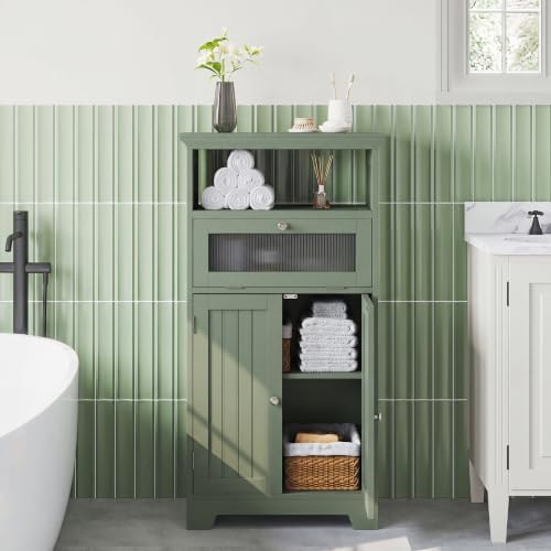 ChooChoo Bathroom Cabinet with Flip Glass Drawer,Freestanding
