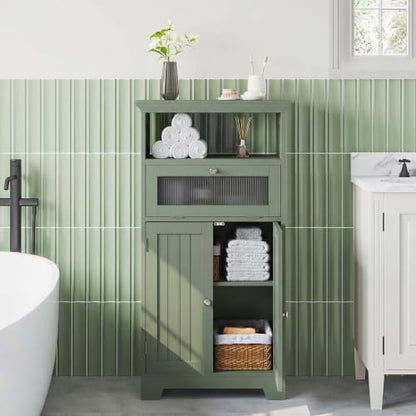 ChooChoo Bathroom Cabinet with Flip Glass Drawer,Freestanding