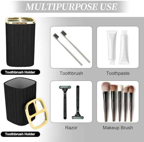 Black and Gold Bathroom Accessories, Soap Dispenser and Toothbrush Holder