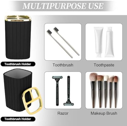 Black and Gold Bathroom Accessories, Soap Dispenser and Toothbrush Holder