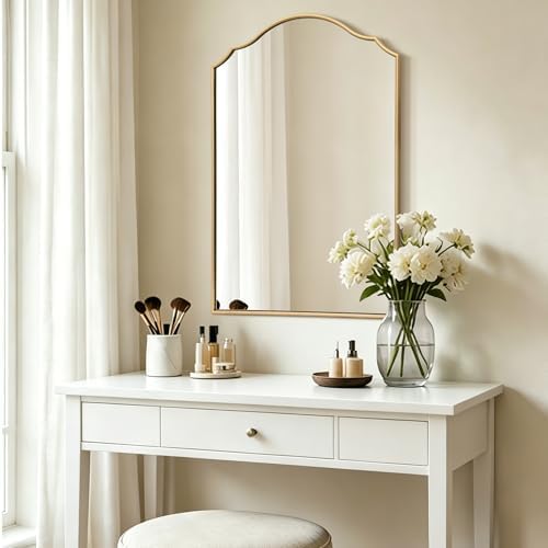 Besdomus Bathroom Mirrors for Over Sink: 24"x36" Gold Wooden Arched Mirror