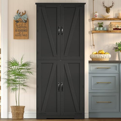 Tall Pantry Cabinet with 4 Doors & 2 Adjustable Shelves, Kitchen Cabinet
