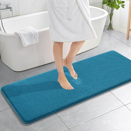 OLANLY Memory Foam Bathroom Runner Rugs 59x20, Long Bath Mats, Peacock Blue