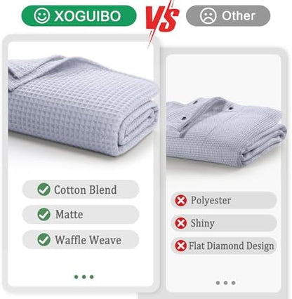 Waffle Weave Shower Curtain Heavyweight Cotton Fabric Misty Blue 72Wx75L