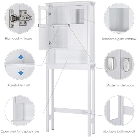 Spirich Bathroom Over the Toilet Storage Cabinet with Glass Doors, White