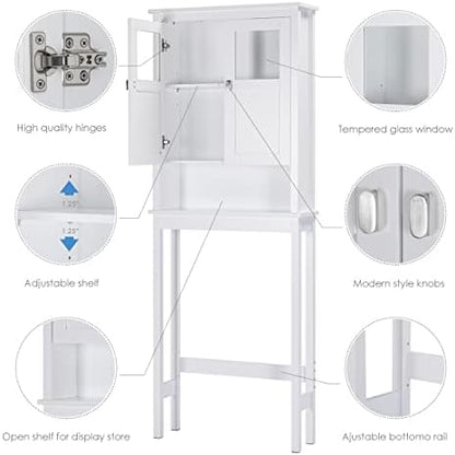 Spirich Bathroom Over the Toilet Storage Cabinet with Glass Doors, White