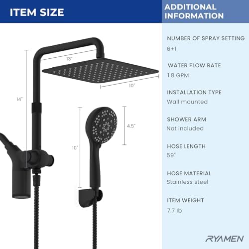 Ryamen Upgraded Filtered Shower Head with Handheld, 10 inch Rain Showerhead