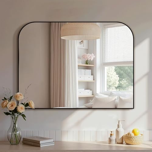 Delma 30"x40" Black Metal Framed Bathroom Mirror for Over Sink
