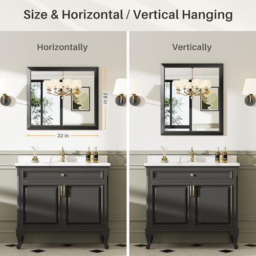 Briivue Black Metal Framed Bathroom Wall Mirror, 28x32 Inch