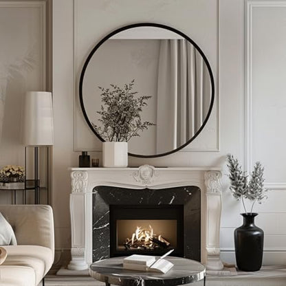 Sunniry Large Round Mirror, Circle Mirror 30 inch, Matte Black Metal Frame