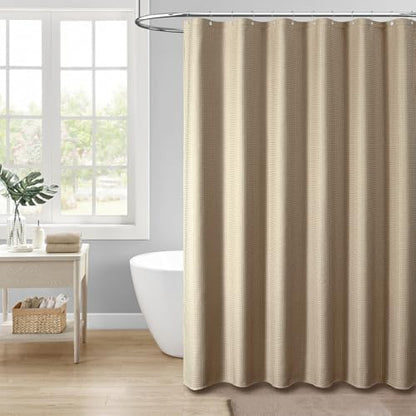 Dynamene Extra Wide Waffle Shower Curtain 256 GSM Fabric 180x72 Beige/Khaki