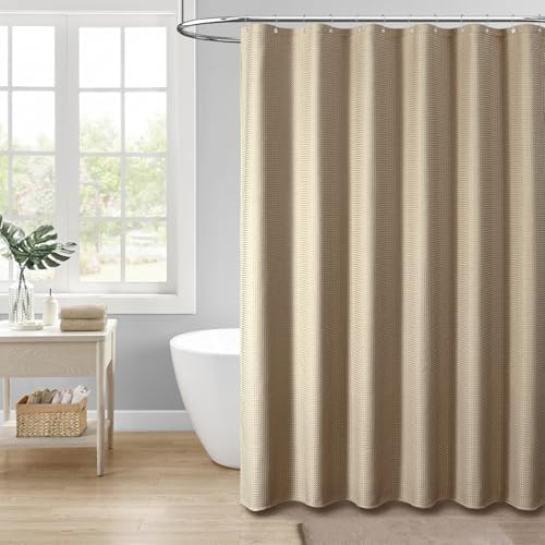 Dynamene Extra Long Waffle Shower Curtain 256 GSM Fabric 72x96 Beige/Khaki