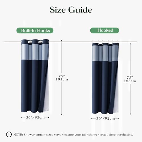 Dynamene Navy Blue Hook Free Waffle Shower Curtain & Snap-in Liner,36x75