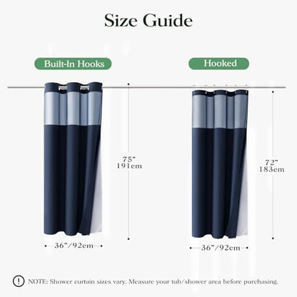 Dynamene Navy Blue Hook Free Waffle Shower Curtain & Snap-in Liner,36x75