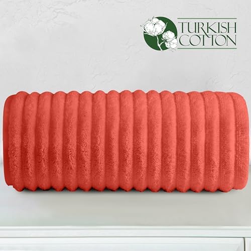 Elegant Comfort 100% Turkish Cotton Corduroy Ribbed Luxury Jumbo Bath Towel Ultra Soft - 35 x 70 Inch - Luxury Spa Premium Hotel Quality Highly Absorbent and Quick Dry Large Bath Towel, Coral